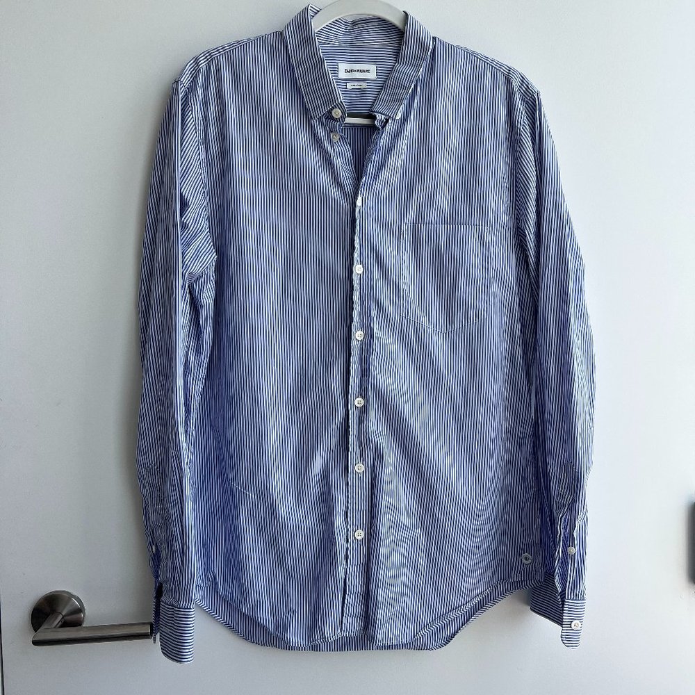 Blue and white striped button down shirt from Zadig & Voltaire